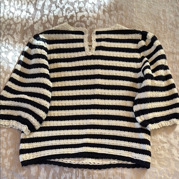 Maje Black and White Striped Crew Neck Sweatshirt - Picture 4 of 4